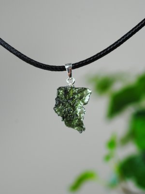 Moldavite, Pendant Raw Sterling silver